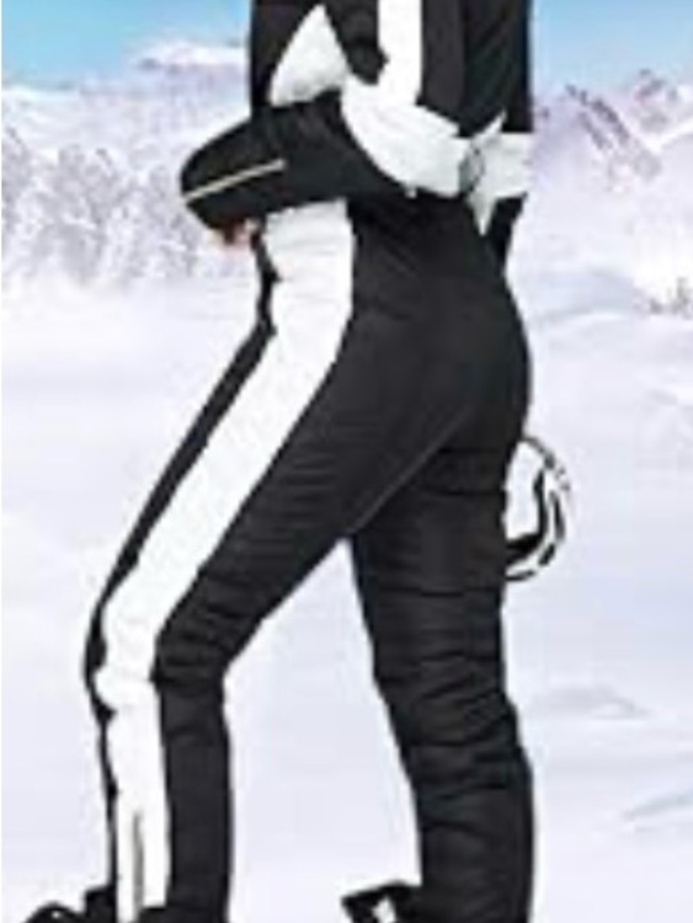Black & White Faux-Fur Hooded Ski Jumpsuit - Picture 3 of 7